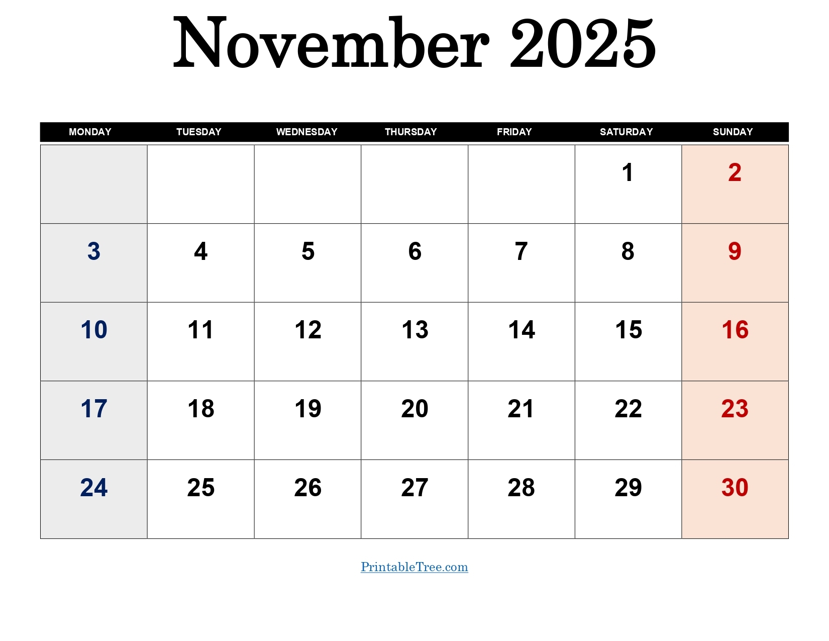 November 2025 Calendar Printable PDF Template With Holidays