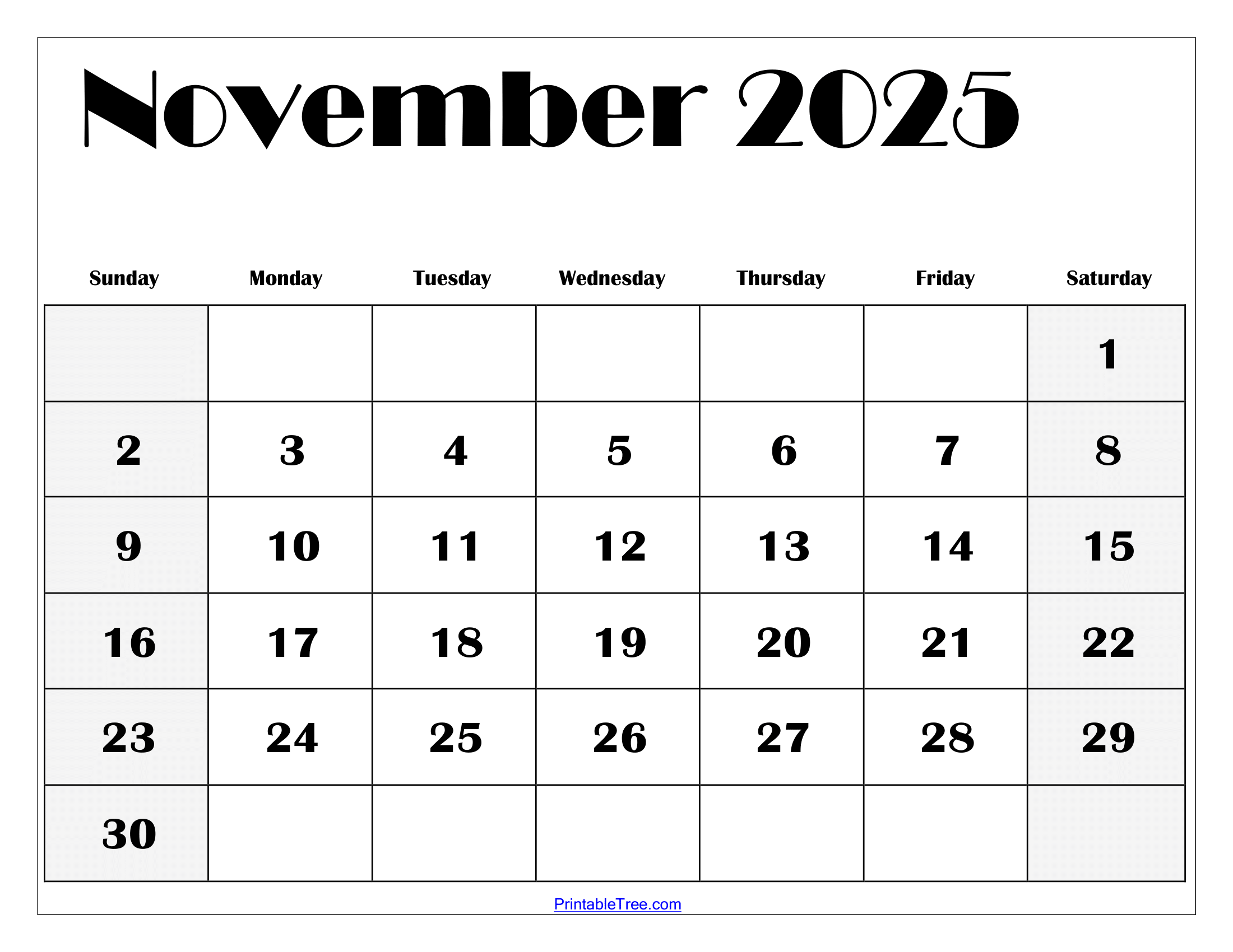 Free Printable Calendar 2025 November