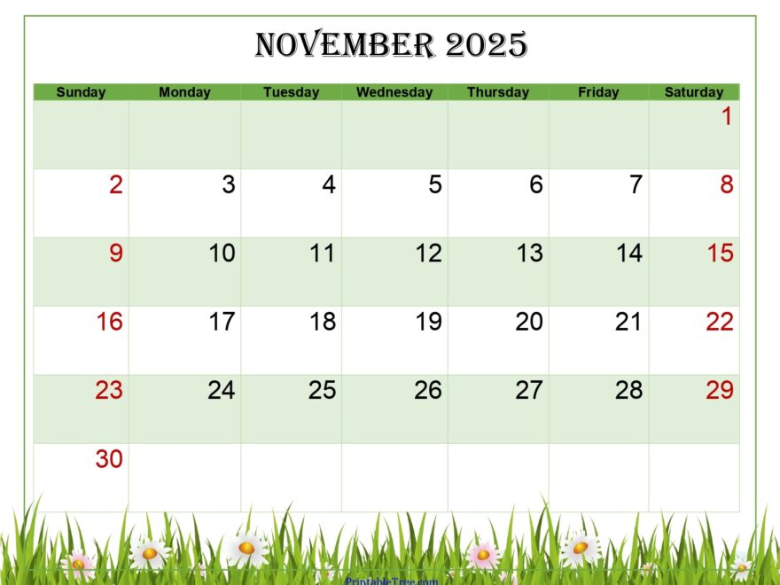 November 2025 Calendar Printable PDF Template With Holidays