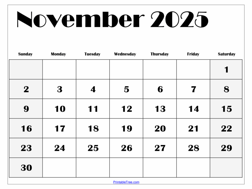 November 2025 Calendar Printable PDF Template With Holidays