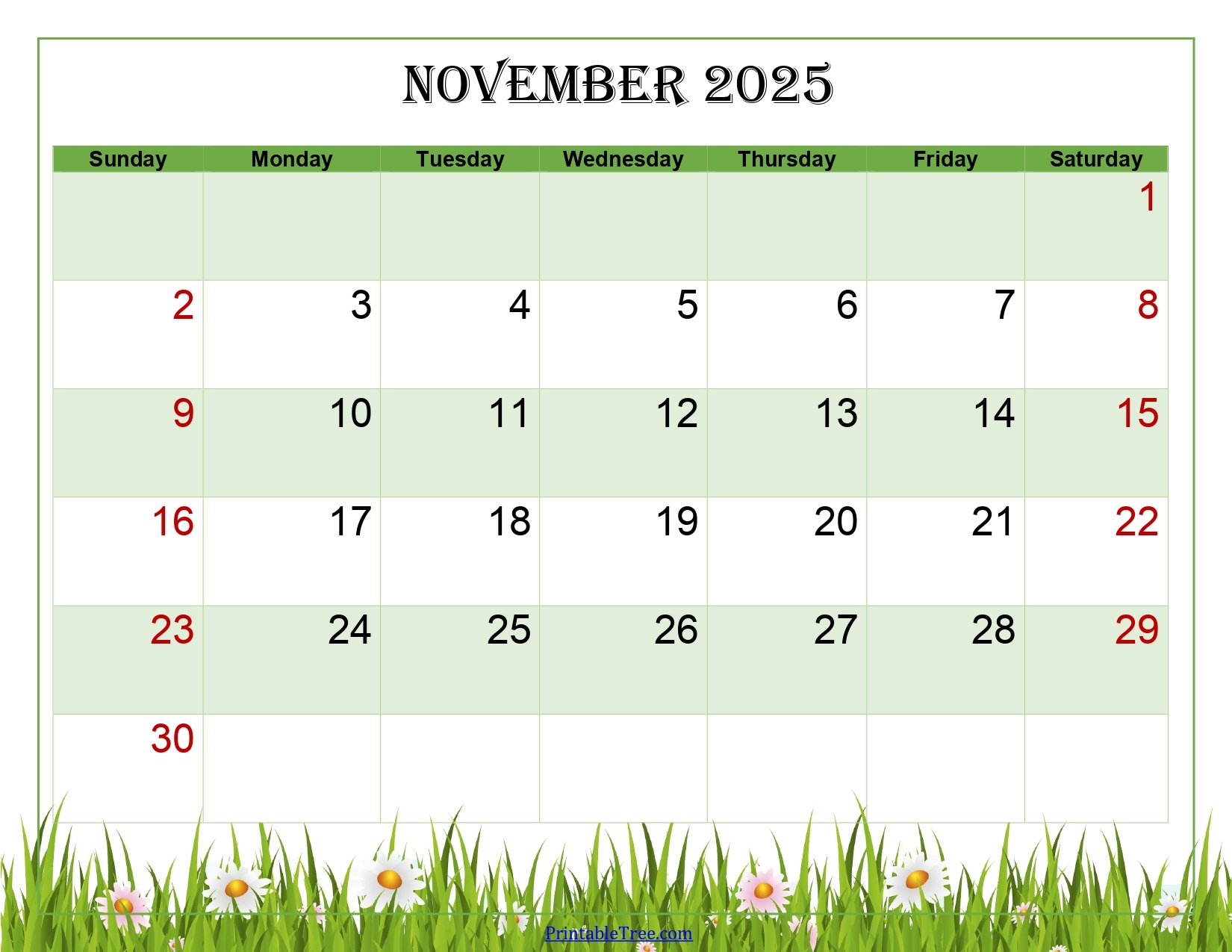 November 2025 Calendar Printable PDF Template With Holidays