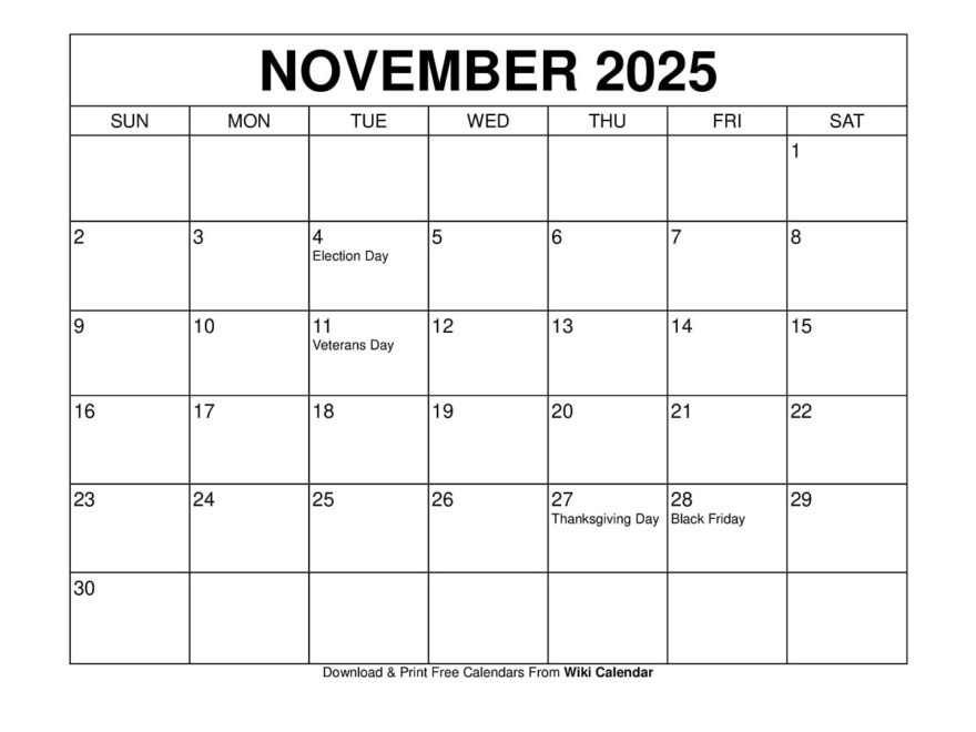 November 2025 Calendar Printable Templates More