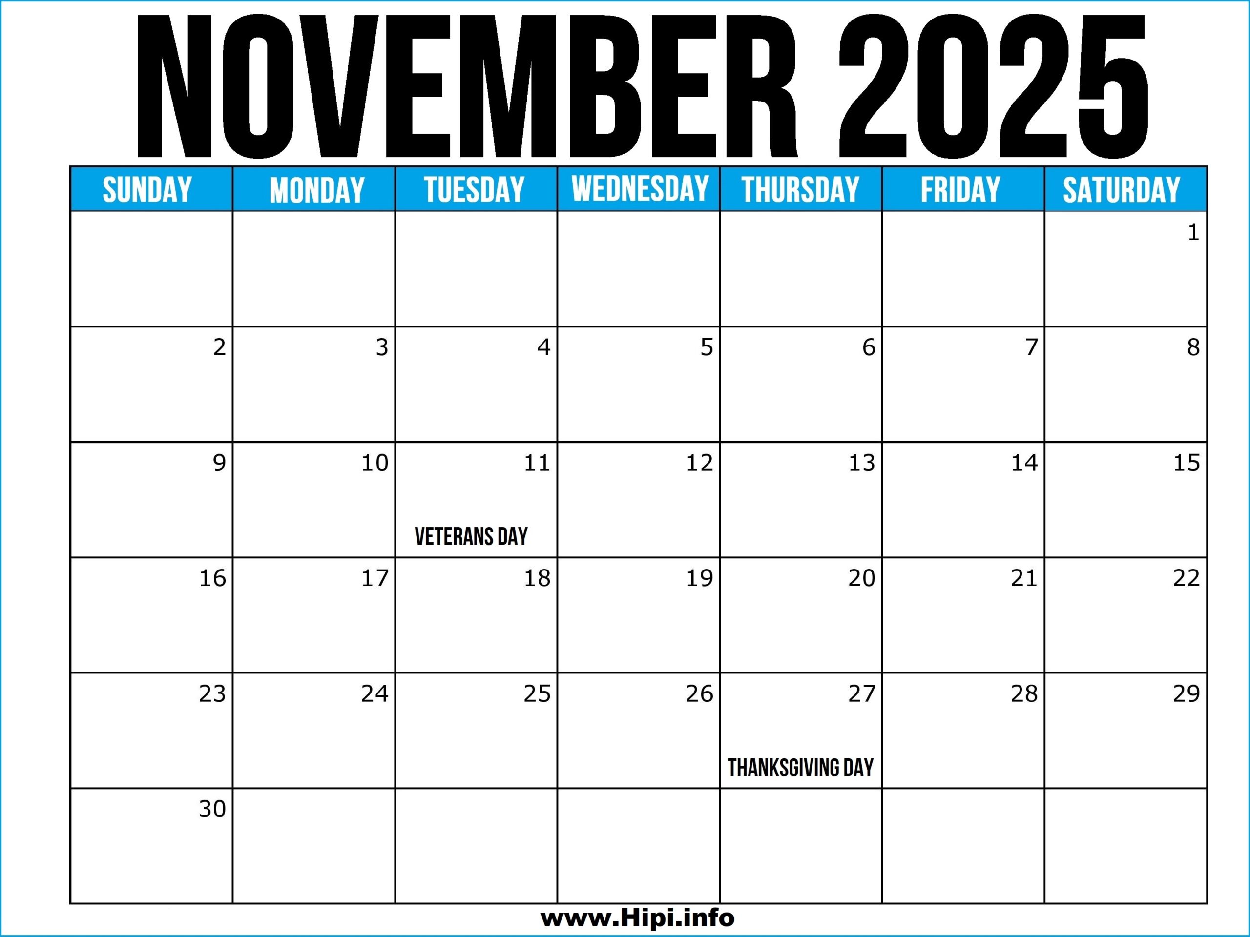November 2025 Calendar Printable US With Holidays Hipi info 