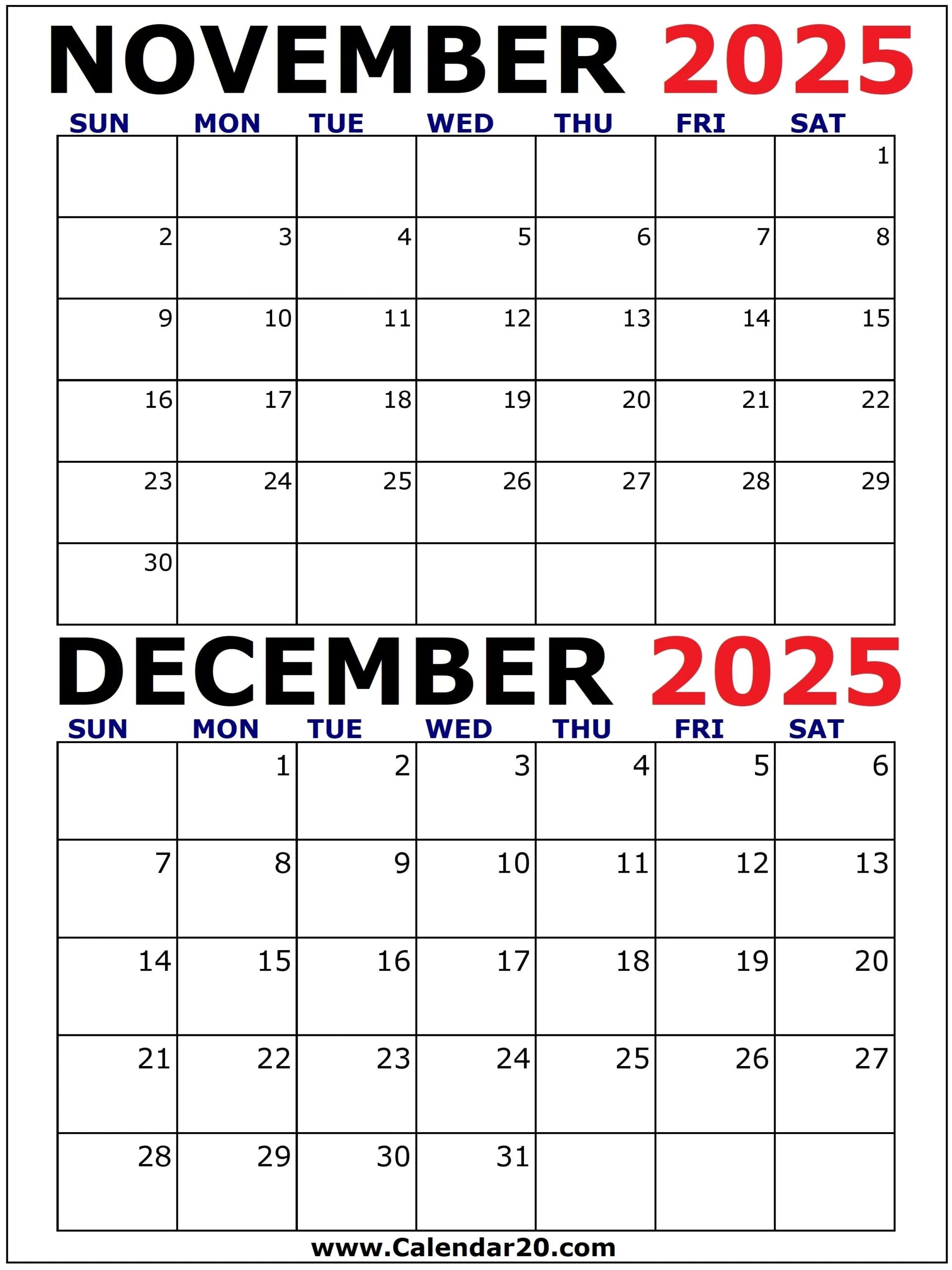 November December Calendar 2025