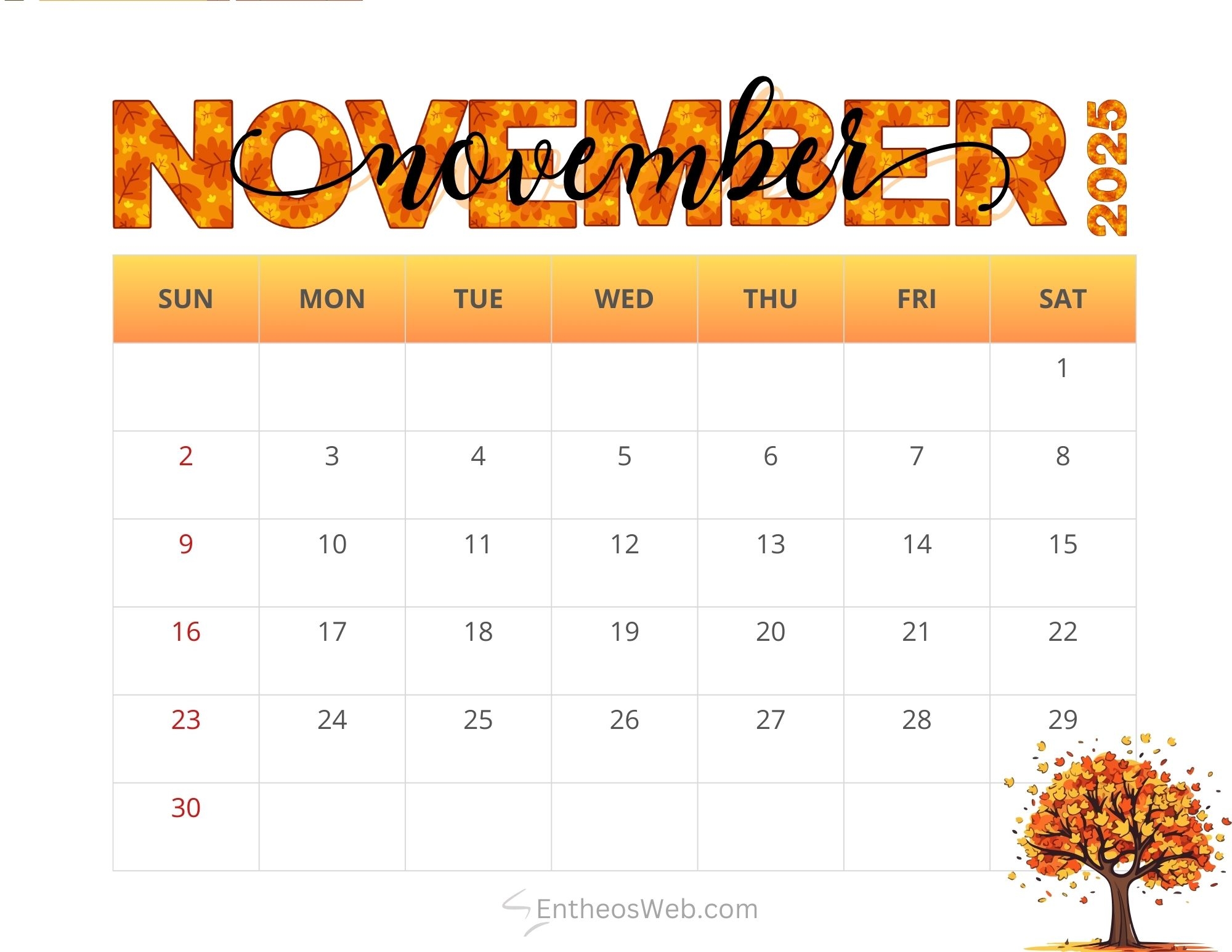 November 2025 Self Care Calendar