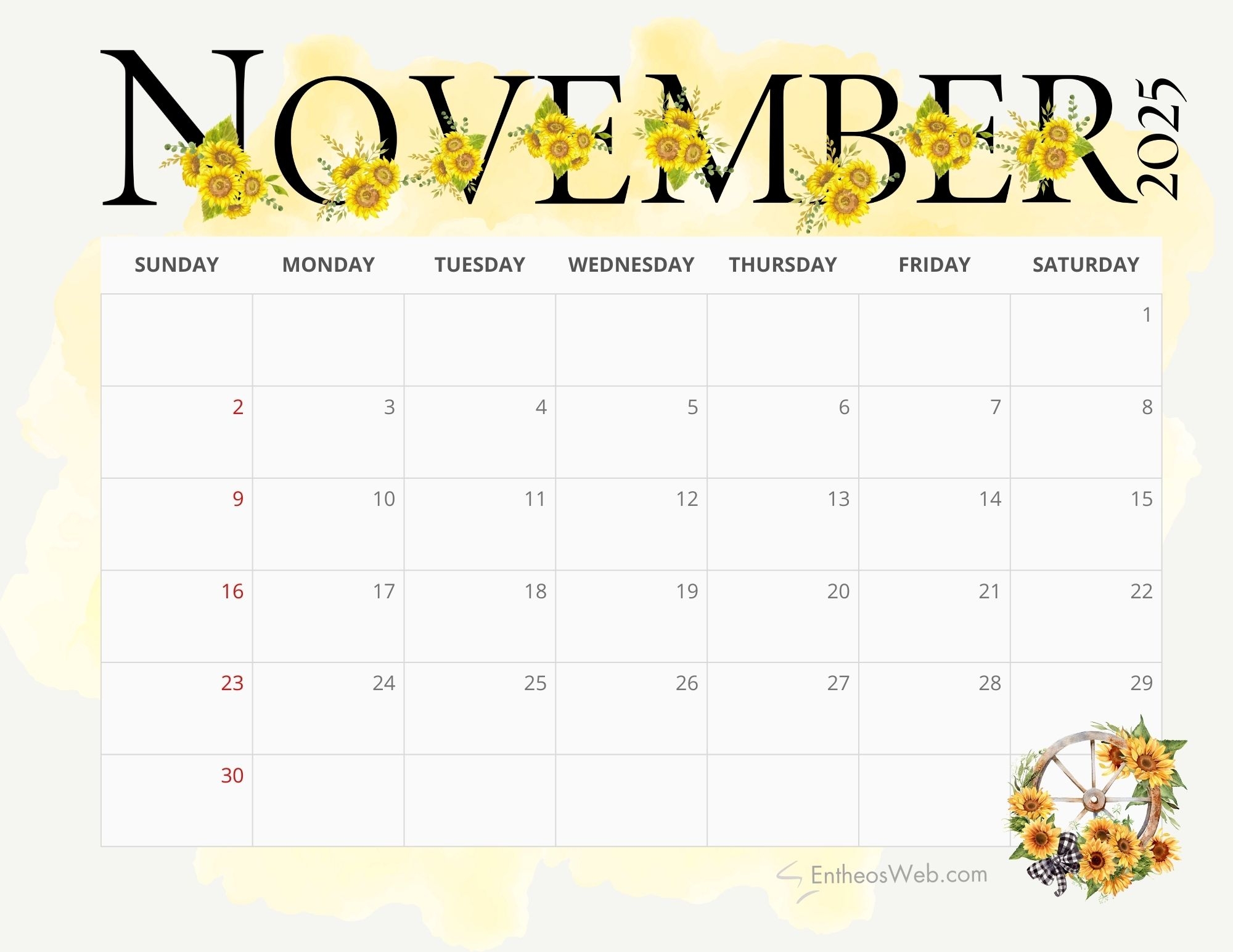 November 2025 Calendar Printables EntheosWeb