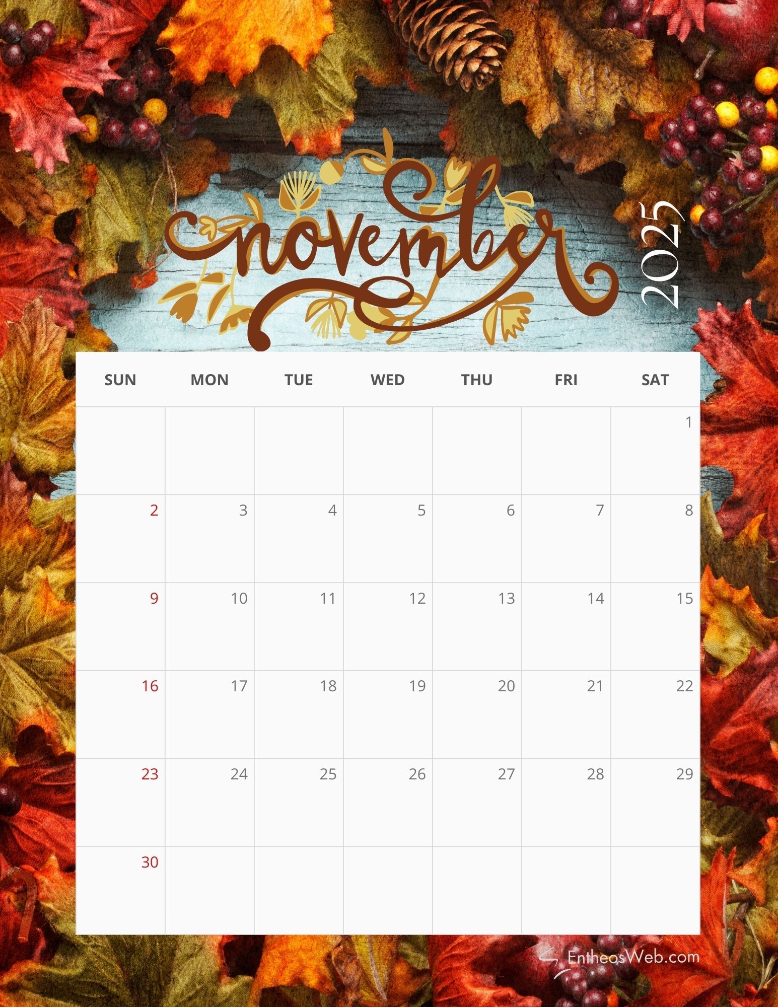 November 2025 Calendar Printables EntheosWeb