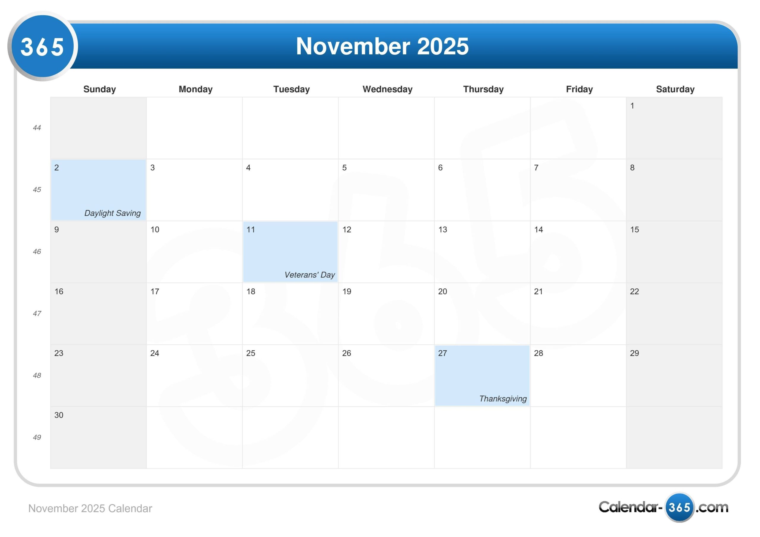 November 2025 Calendar