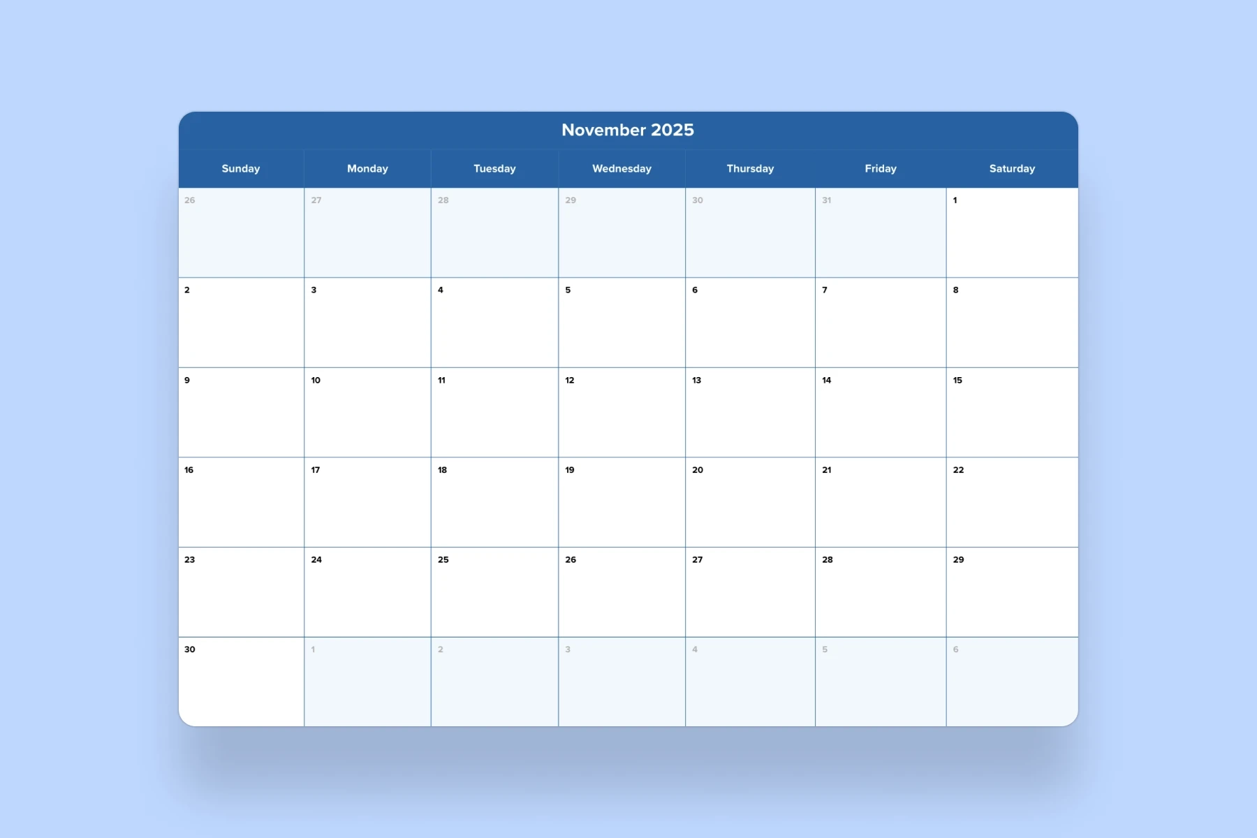 November 2025 Calendar Template