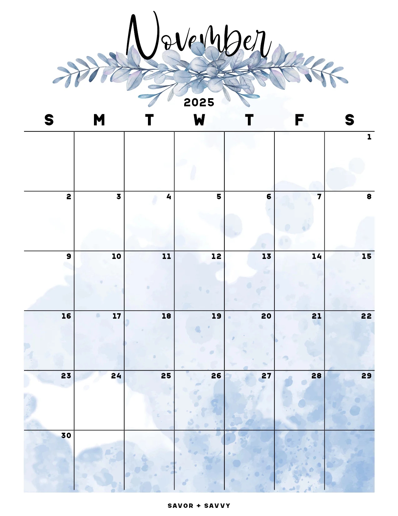 November 2025 Calendar Templates 14 Free Printables Savor Savvy
