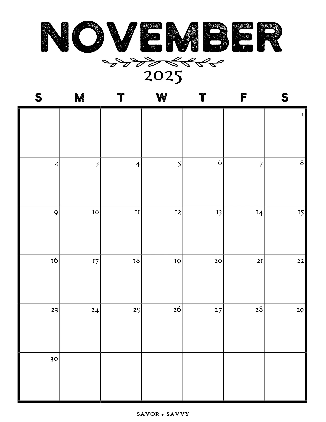 November 2025 Calendar Templates 14 Free Printables Savor Savvy