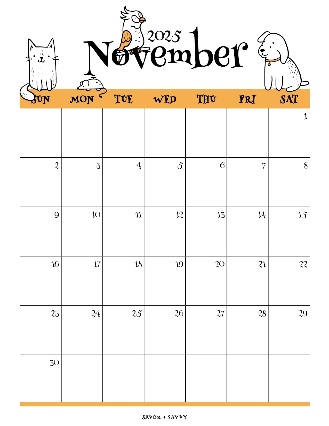 November 2025 Calendar Templates 14 Free Printables Savor Savvy