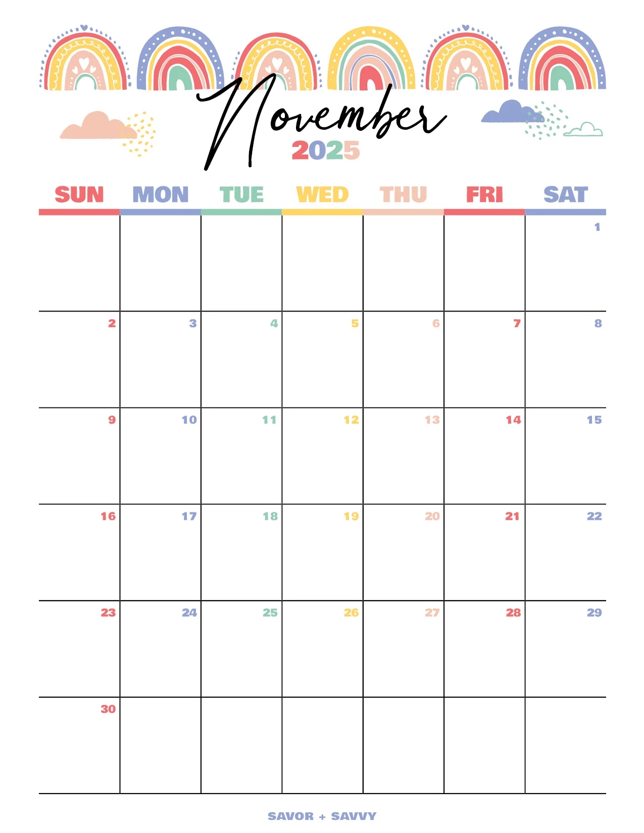 November 2025 Printable Calendar With Holidays