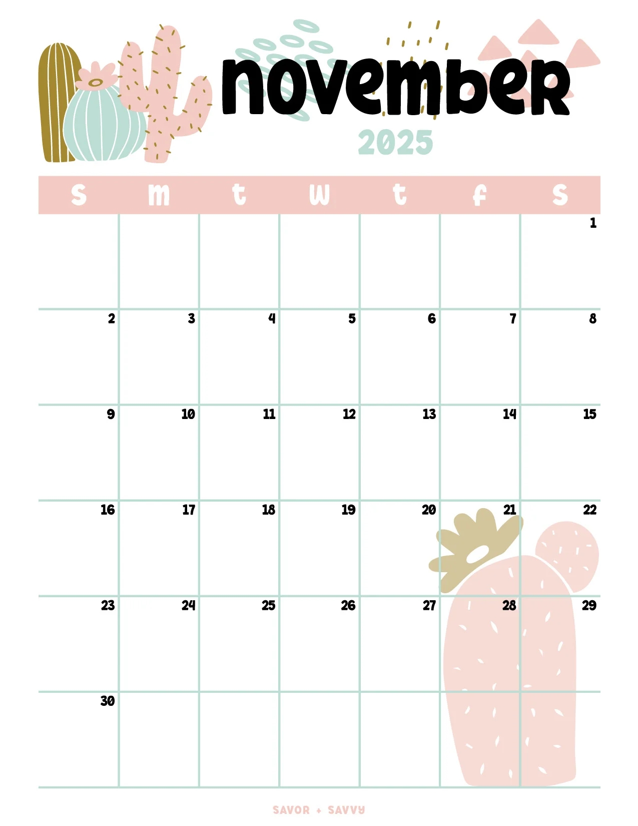 Monthly Calendar For November 2025