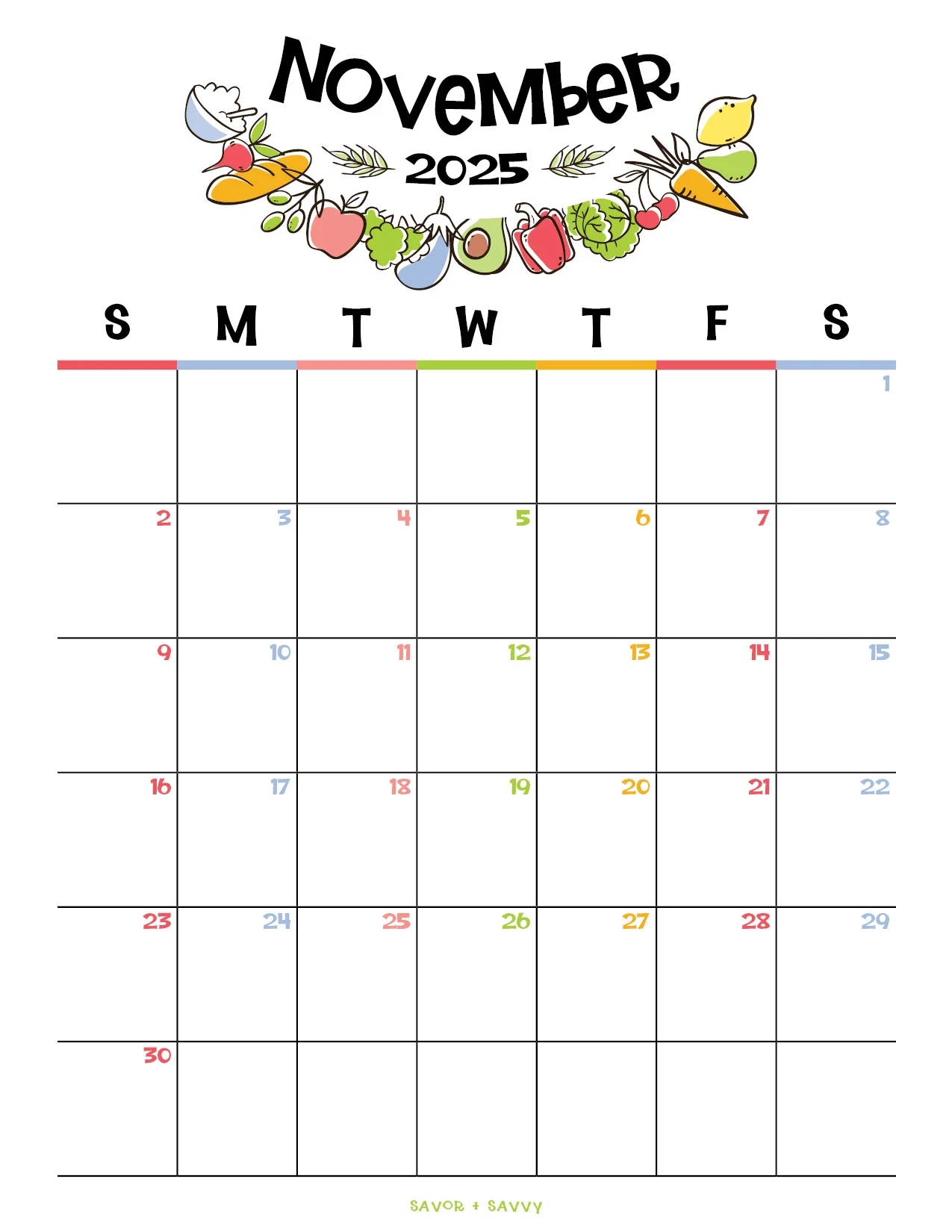November 2025 Calendar Templates 14 Free Printables Savor Savvy