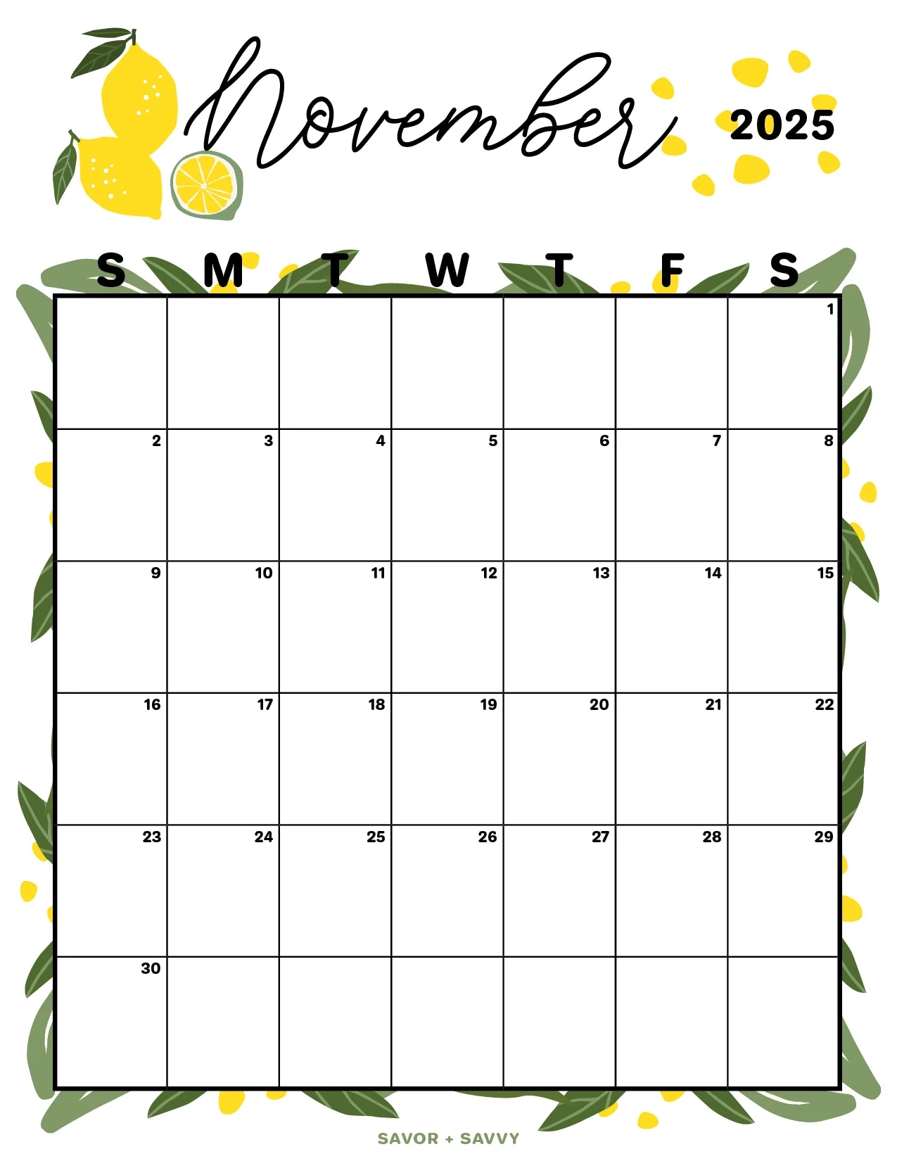 November 2025 Calendar Templates 14 Free Printables Savor Savvy