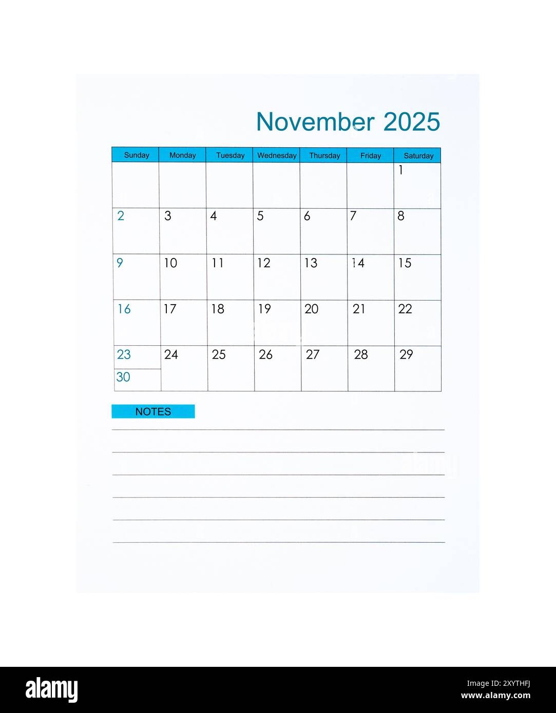 November 2025 Calendar Vertical Template On White Background Stock Photo Alamy