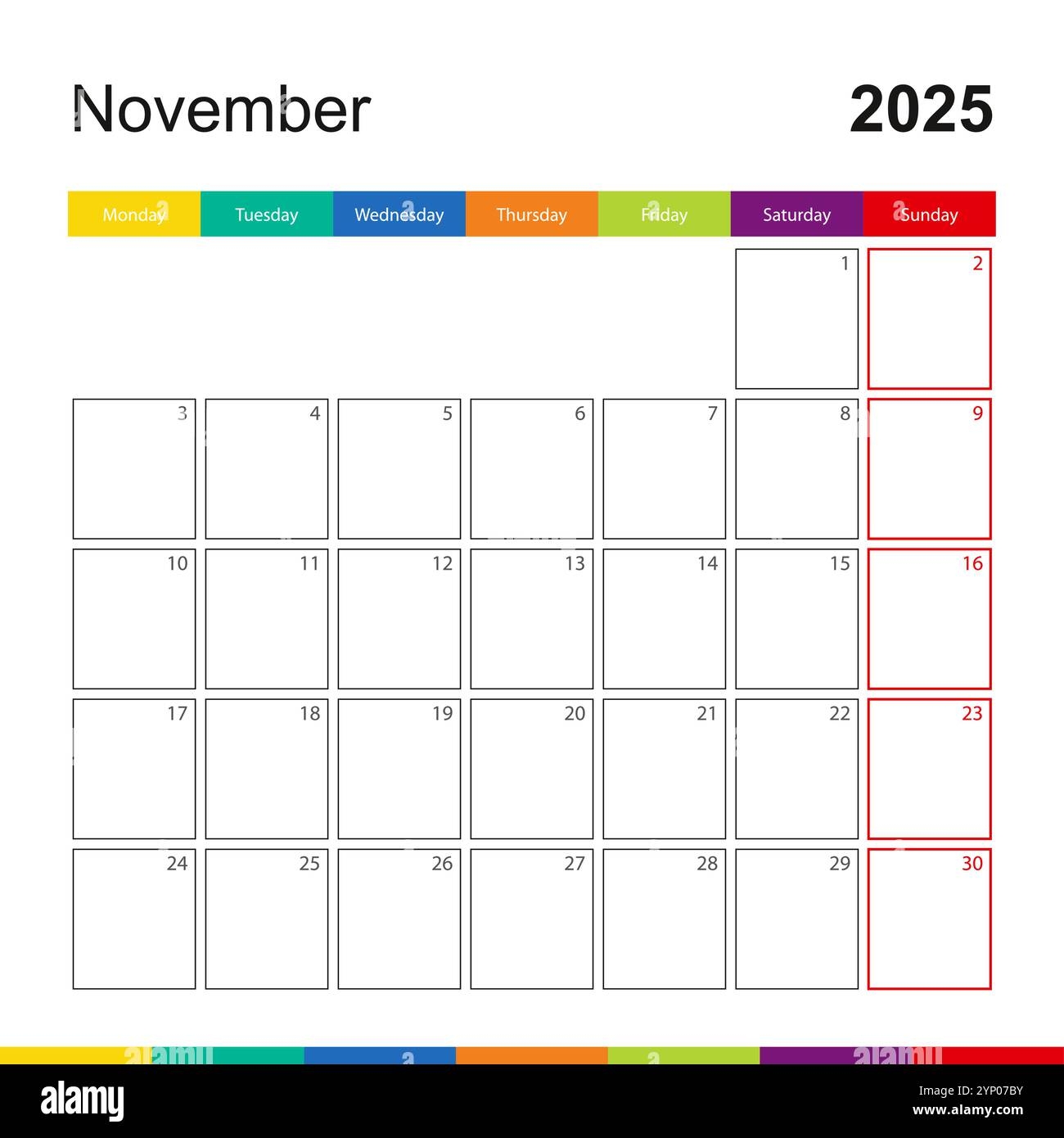 November 2025 Calendar Week Starts On Monday Blank Calendar Template Fits Letter Size Page Stationery Design Simple Set Calendar 2025 Monthly Stock Vector Image Art Alamy
