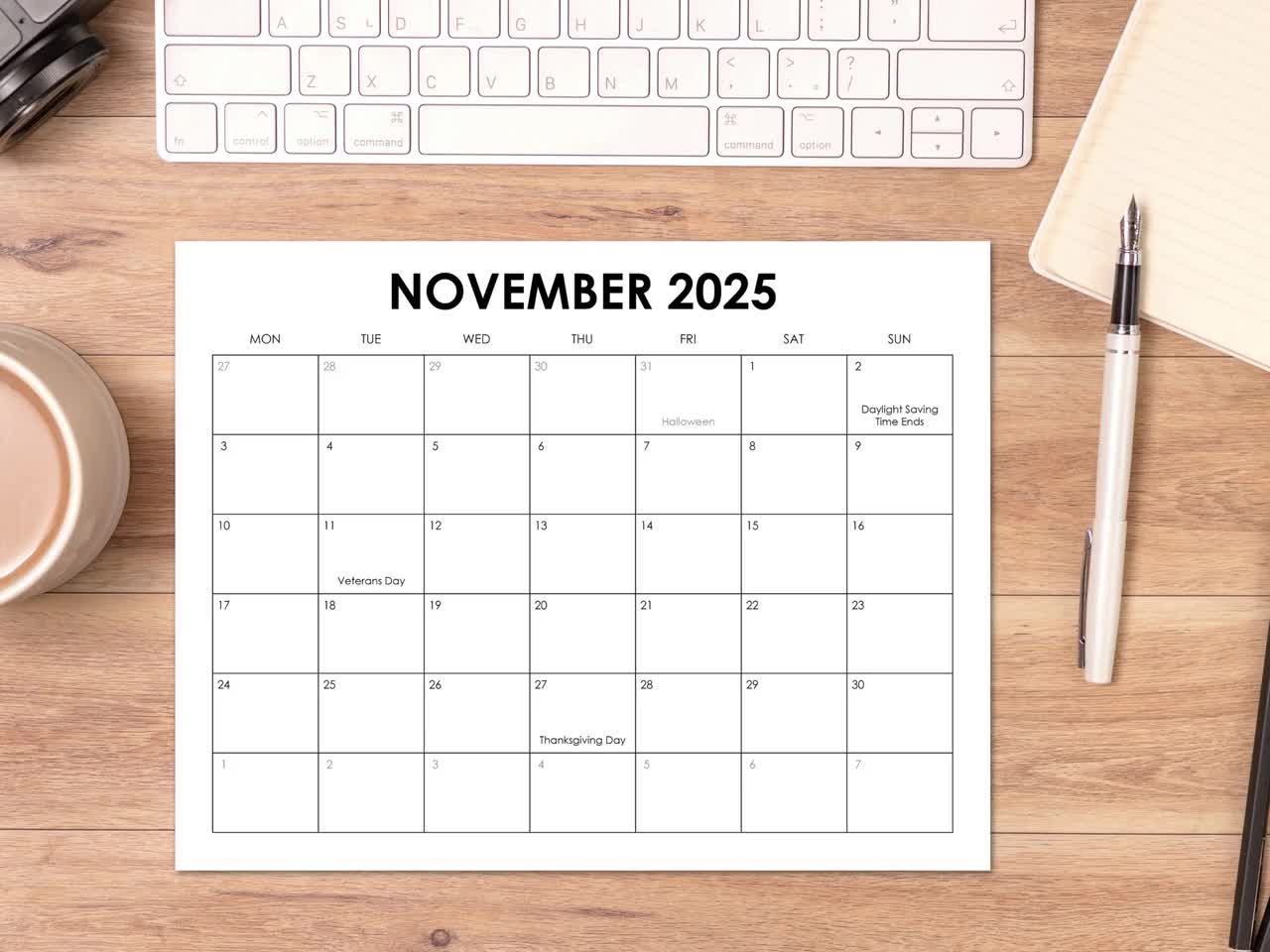 November Monthly Calendar 2025