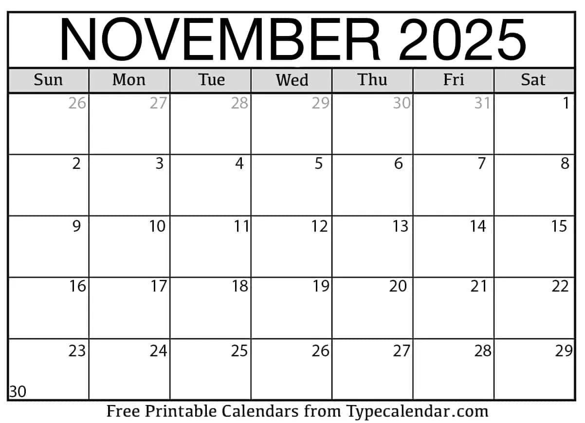 November 2025 Calendars Free Printable Templates