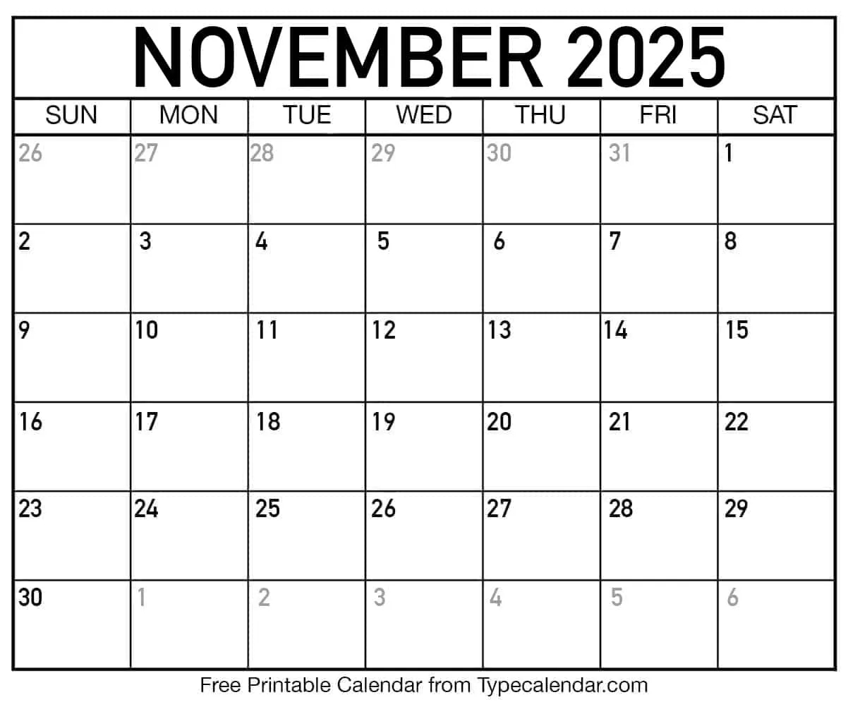 November 2025 Calendars Free Printable Templates