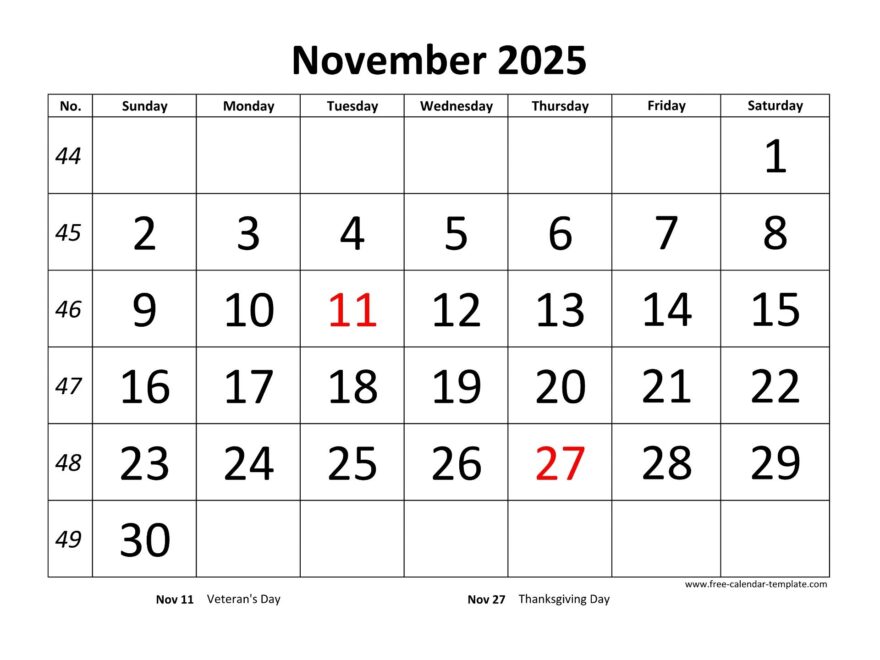 November 2025 Free Calendar Tempplate Free calendar template