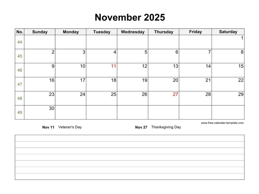 November 2025 Free Calendar Tempplate Free calendar template