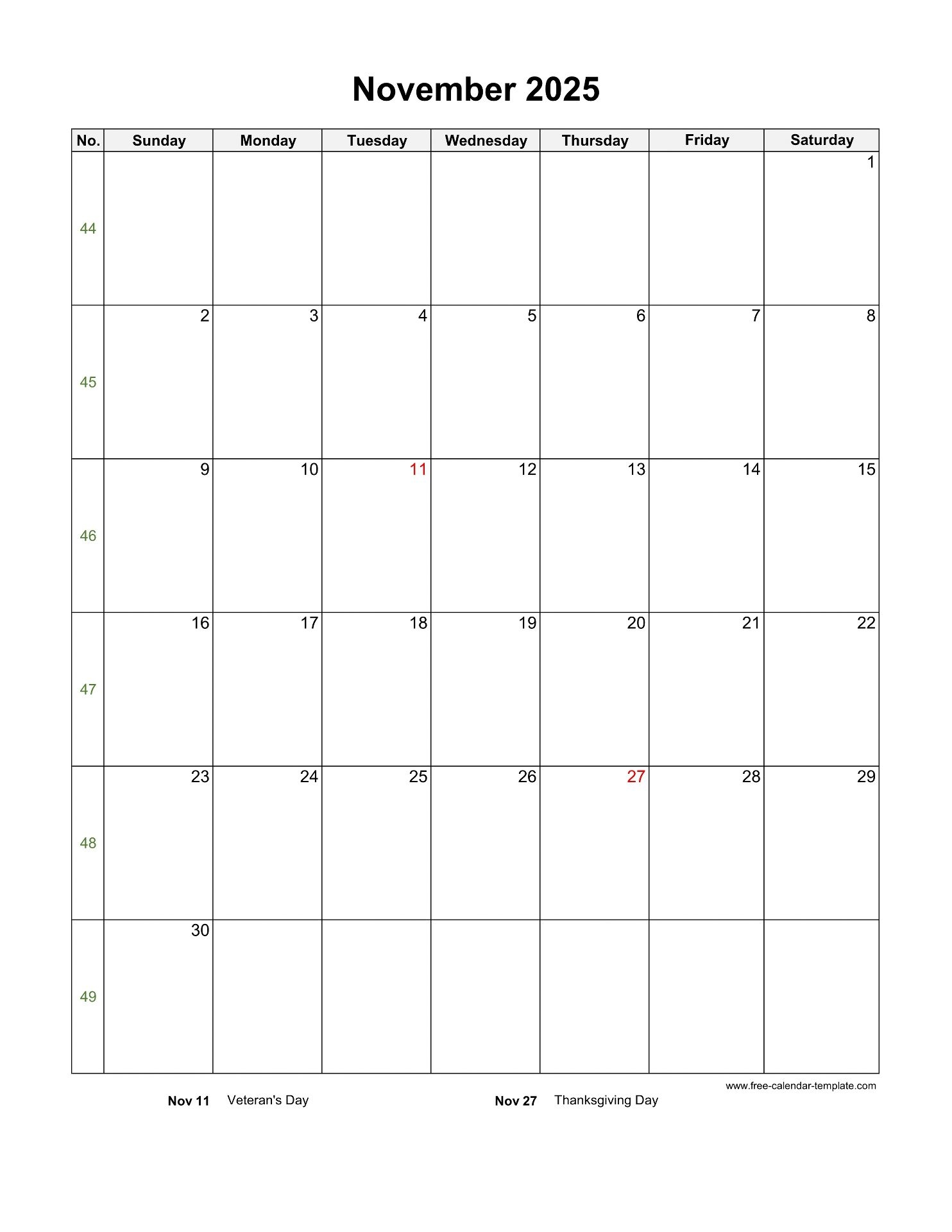 November 2025 Free Calendar Tempplate Free calendar template