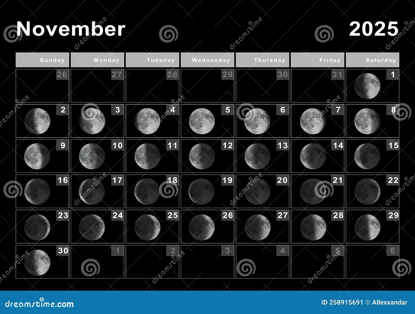 November 2025 Lunar Calendar Moon Cycles Stock Illustration Illustration Of Galaxy Annual 258915691