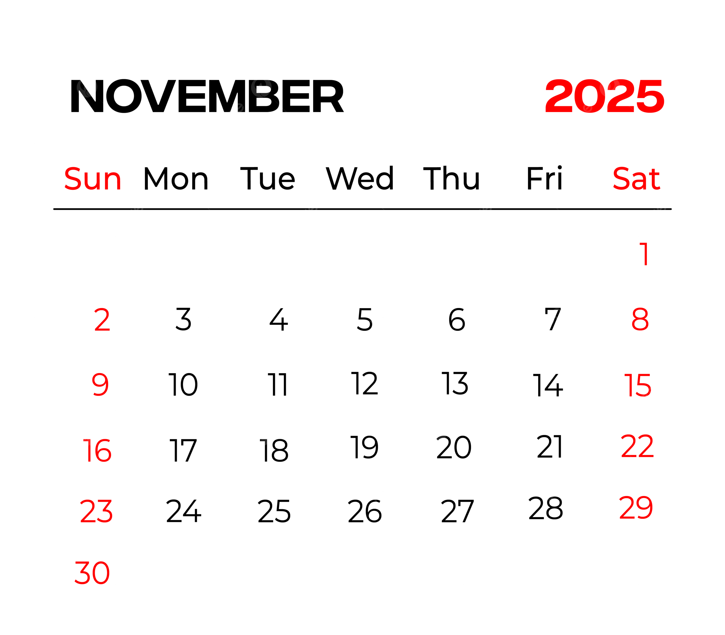 Fillable Calendar November 2025