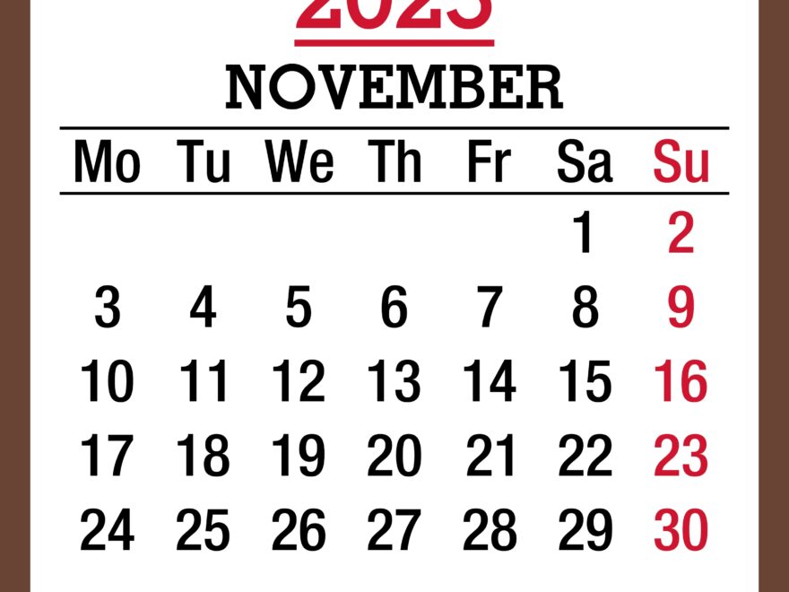 November 2025 Monthly Calendar Printable Free Brown Monday Start PashaCoffee