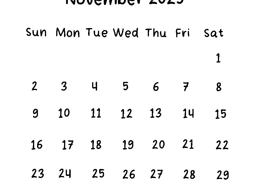 November 2025 Plain Calendar In Black Color 2025 Calendar November PNG Transparent Clipart Image And PSD File For Free Download