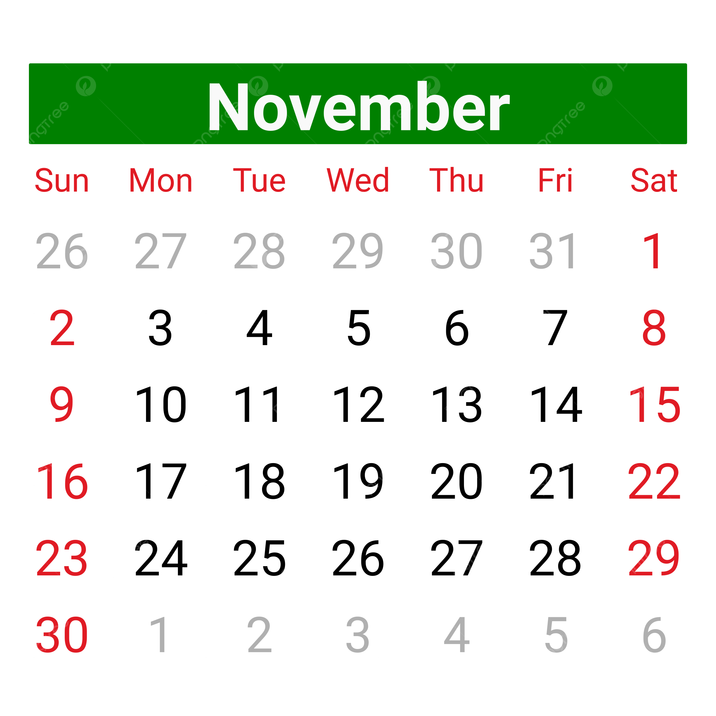 Calendar November 2025 Printable