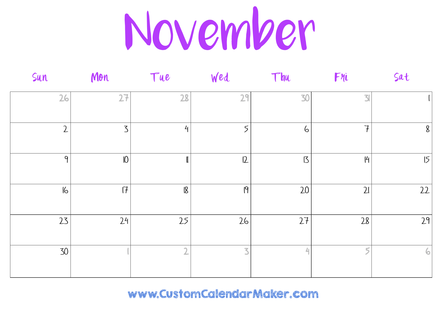 November 2025 Calendar To Print