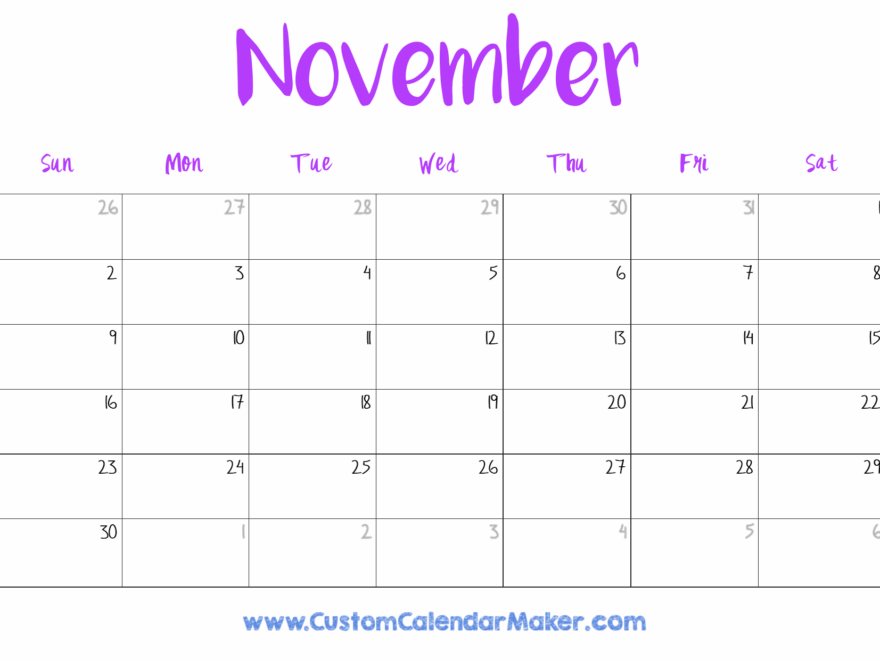 November 2025 Printable Calendar 23 Free Templates PDF Custom Calendar Maker