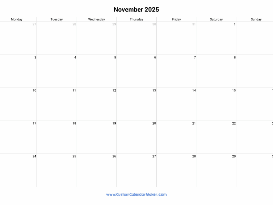 November 2025 Printable Calendar With UK Bank Holidays Custom Calendar Maker