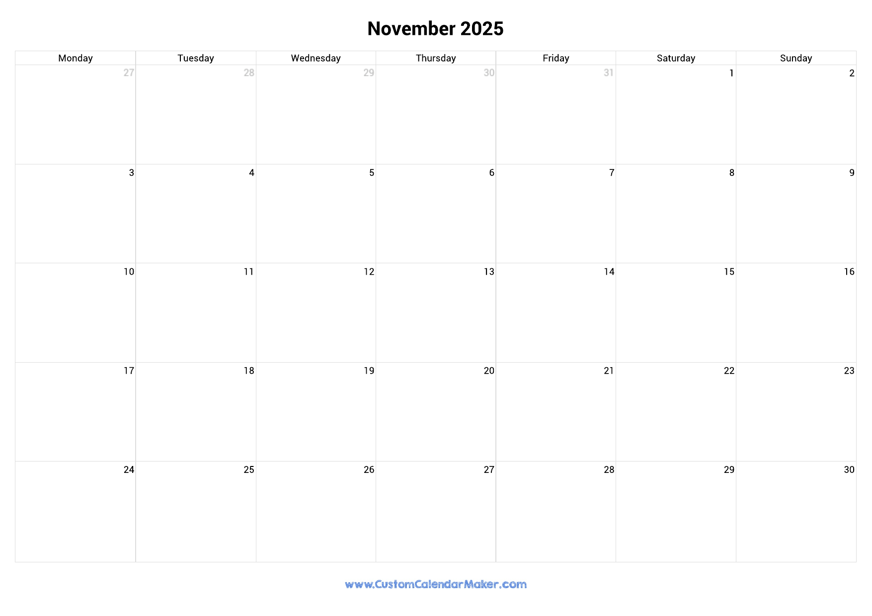 November 2025 Printable Calendar With UK Bank Holidays Custom Calendar Maker
