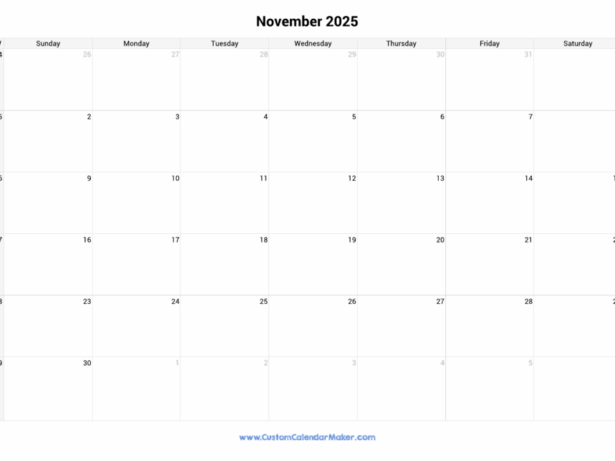 November 2025 Printable Calendar With Week Numbers Custom Calendar Maker
