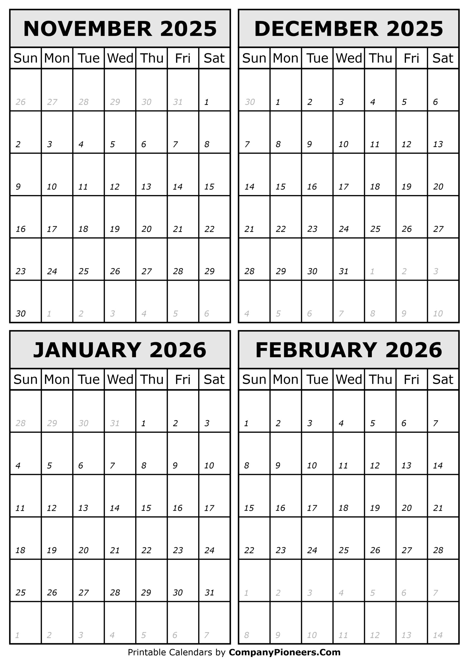 Printable Calendar Template November 2025