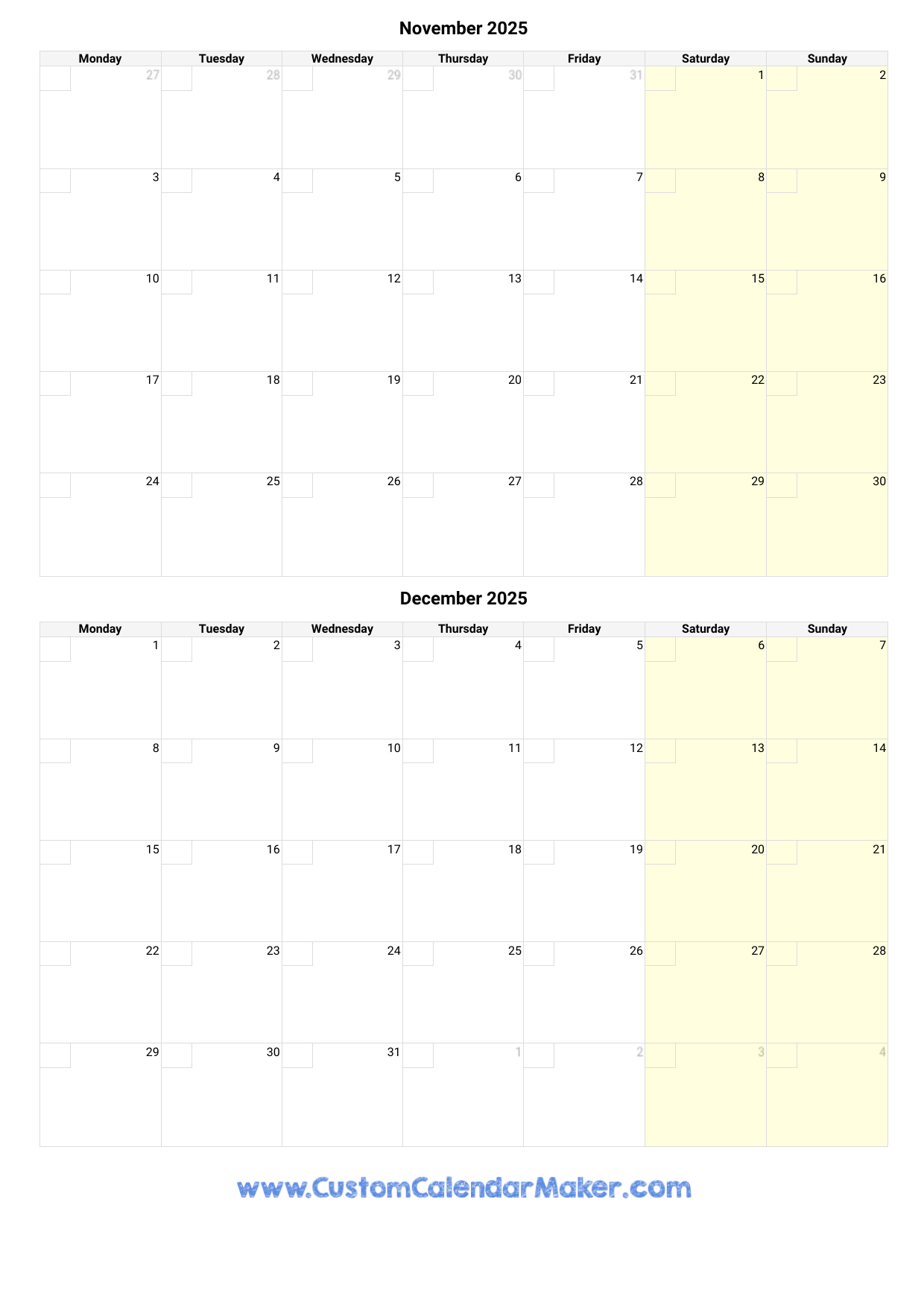 Editable November 2025 Calendar