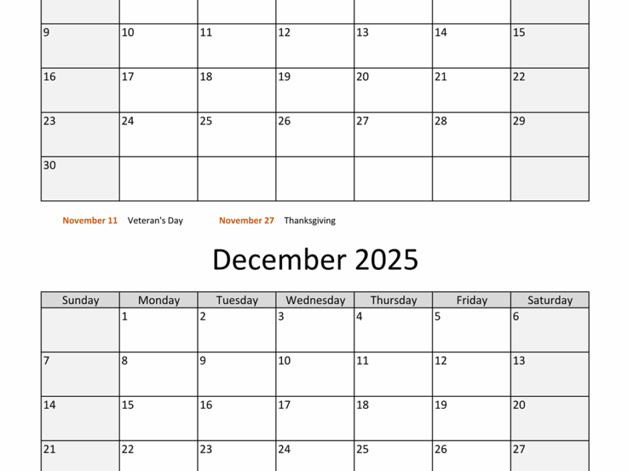 November And December 2025 Calendar WikiDates