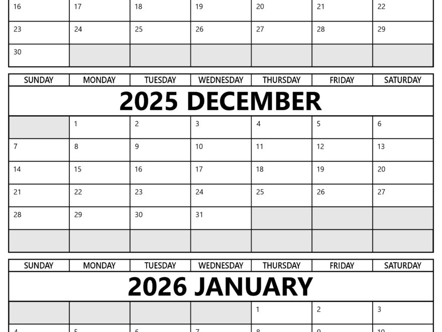 November December 2025 January 2026 Calendar Printable Template