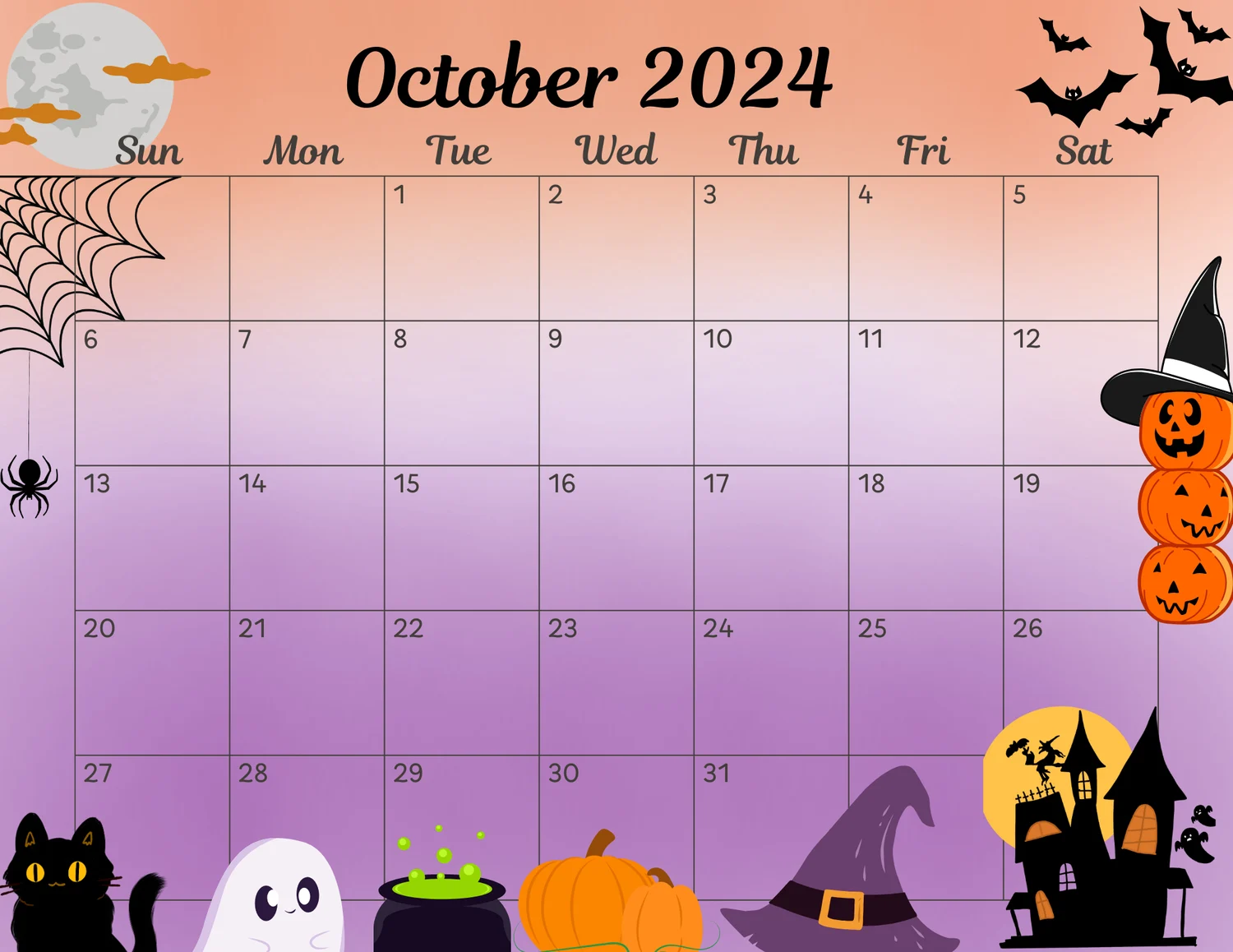 October 2024 January 2025 Printable Calendar Payhip