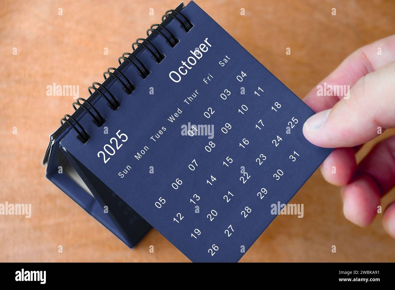 October 2025 Black And White Calendar On Wooden Desk Calendar And New Month Concept Stock Photo Alamy