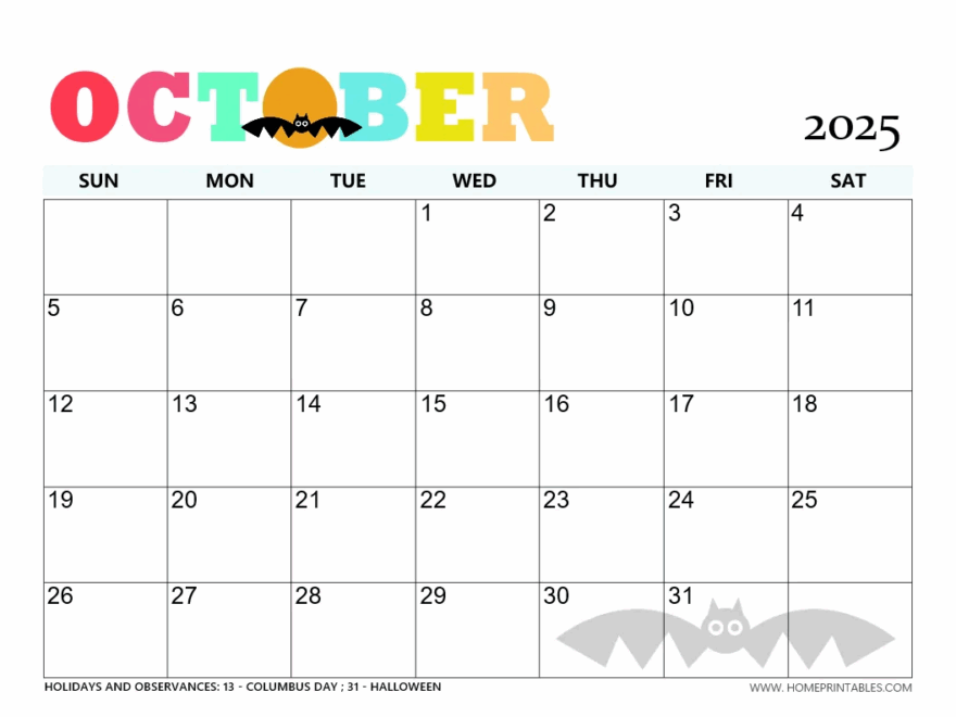October 2025 Calendar 31 Cute Free Printable Calendars