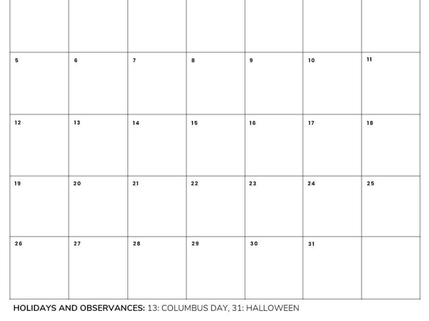 October 2025 Calendar 52 Free PDF Printables