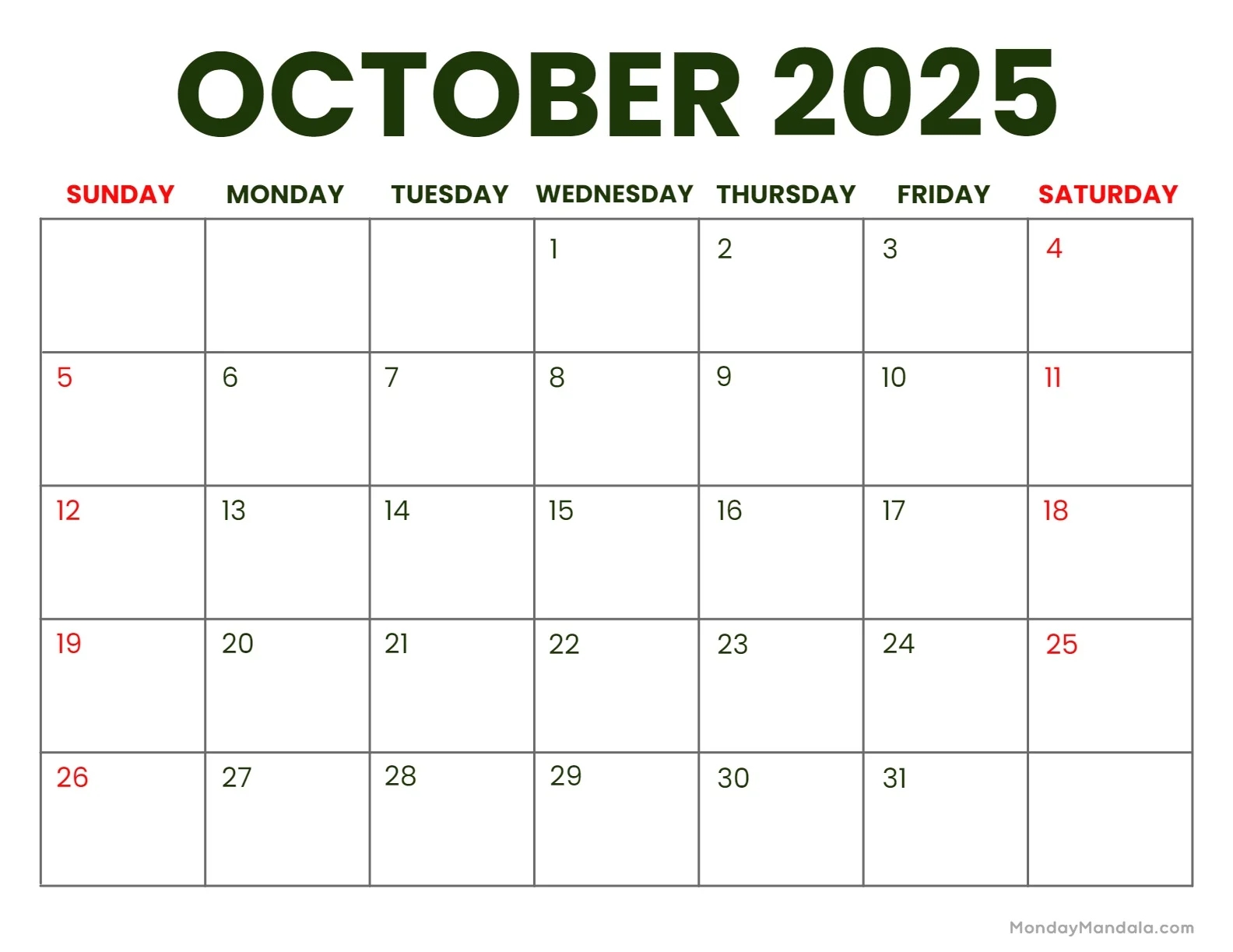 Color My Own October Calendar 2025