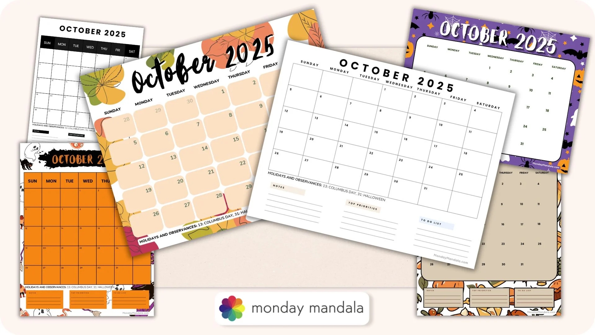 October 2025 Calendar 52 Free PDF Printables 