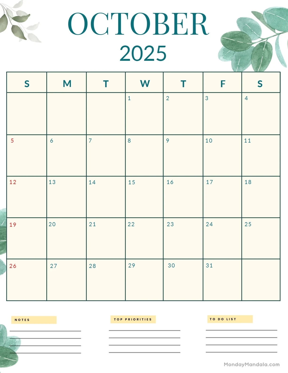 October 2025 Calendar Cute