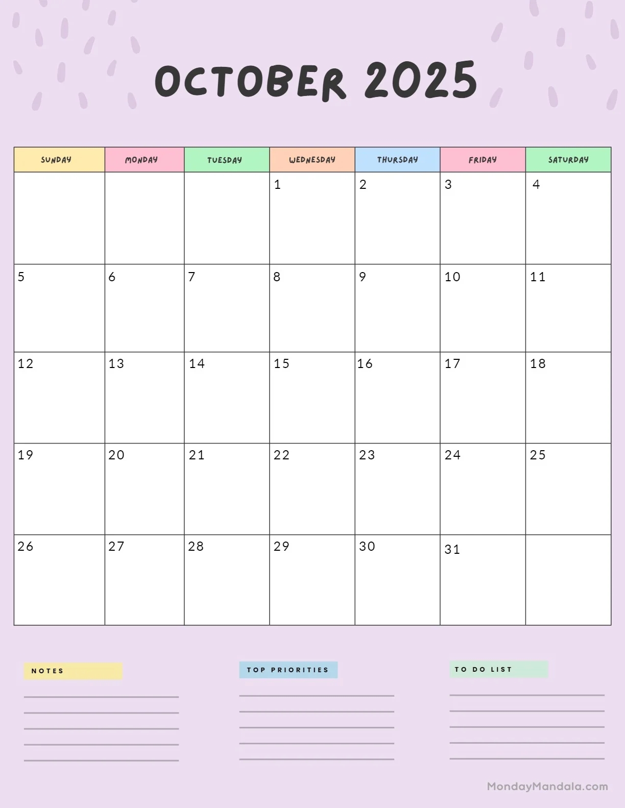October 2025 Calendar 52 Free PDF Printables 